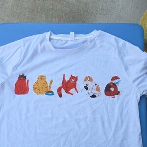 White T-Shirt with Colorful Cat Print